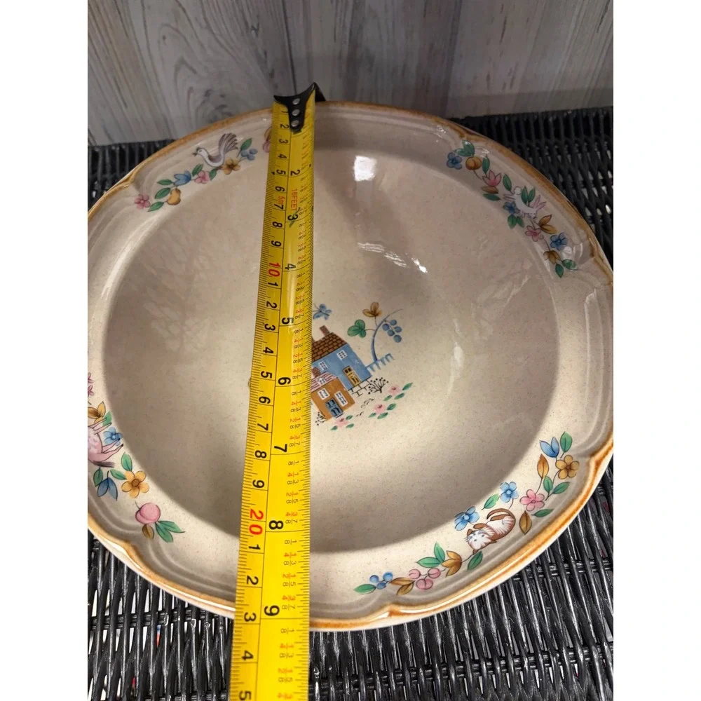 International Stoneware Japan Heartlands Soup Pasta Bowl Folk Art House 9 Inch